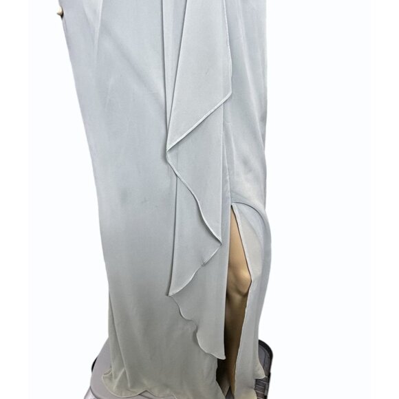 DAVID's BRIDAL Blue  Sz 2 Halter Neck Chiffon Bride's Maid Prom Dress Side Slit - Picture 12 of 16